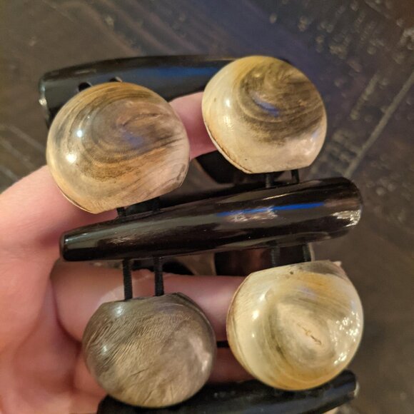 Vintage Chunky Bone Statement Cuff Bracelet Oversized Stretch Boho Neutral - Picture 8 of 8